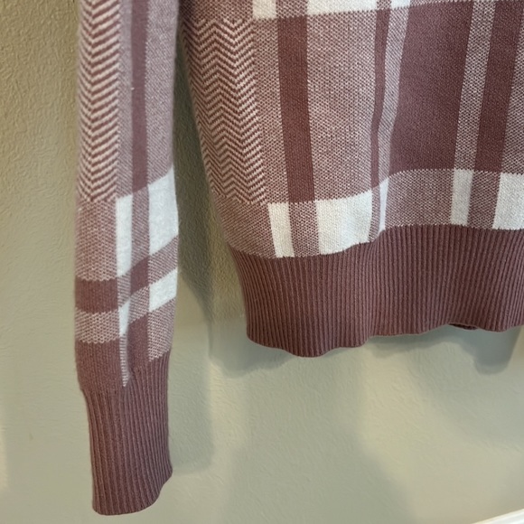 Christian Siriano Sweater Womens XS Light Cream Tan V Neck Plaid Pullover - Picture 5 of 10